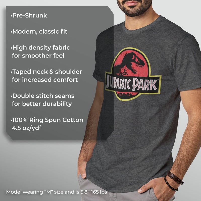 Jurassic Park Menâ€™s Regular Classic Movie Logo T-Shirt, Charcoal Heather, Medium - Image 4